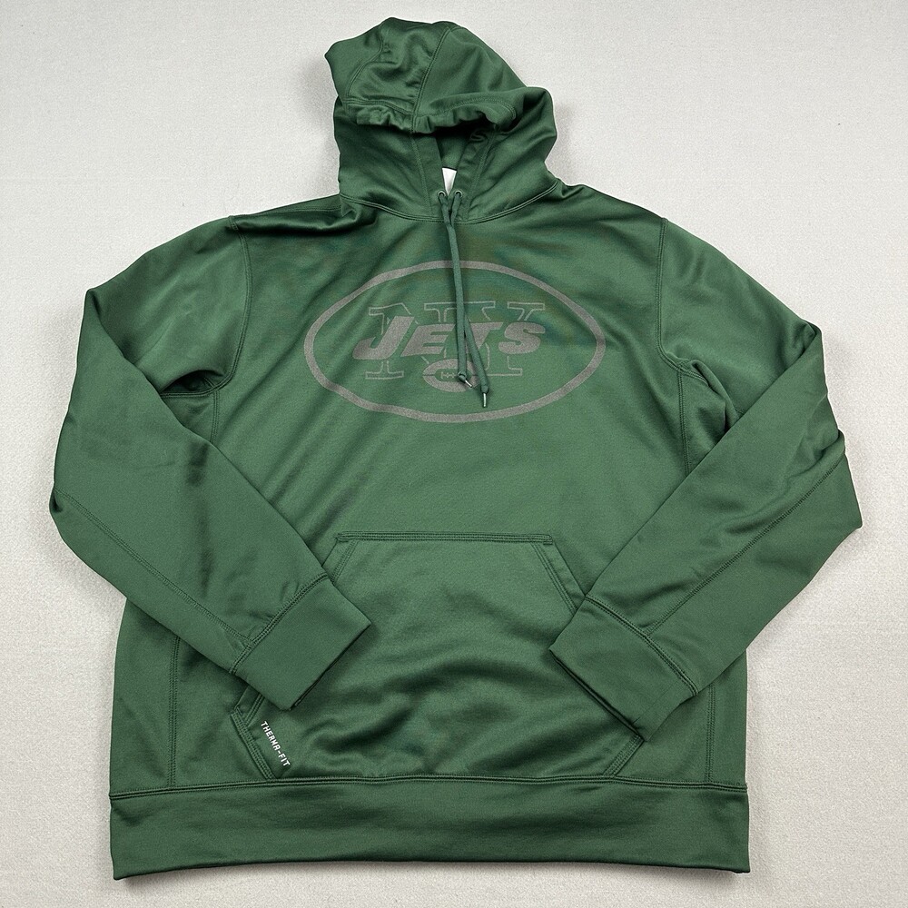 New York Jets Hoodie Men Large Green Gray Nike Therma Fit Long Sleeve NFL L